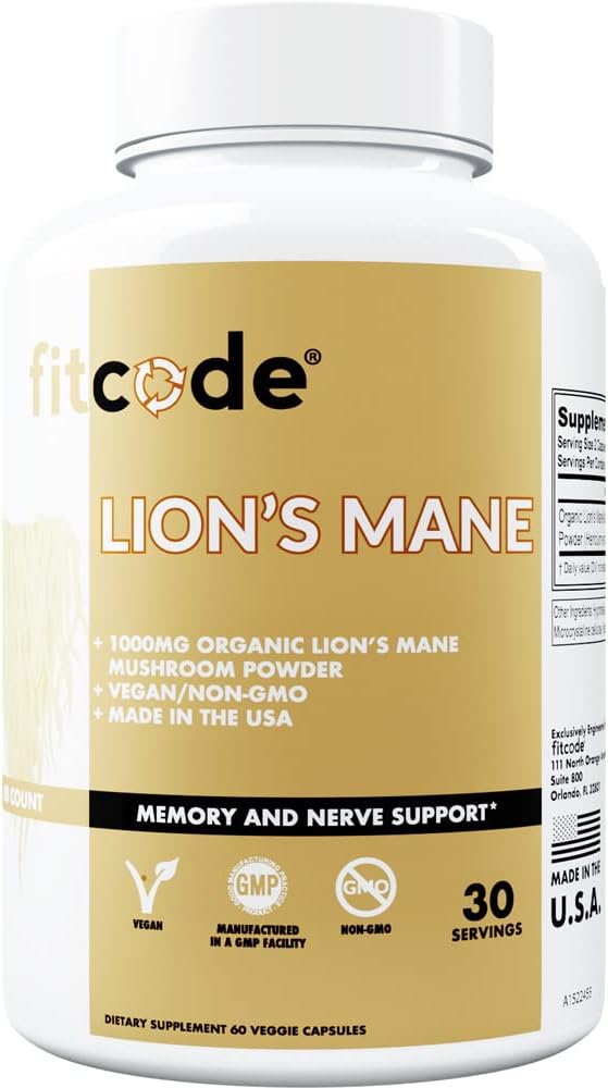 מתאים לתוסף Mane Mushroom של אריה - קפסולת Mane Mushrooms Nootropics המוח תמיכה תוסף עבור Focus Memory Clarity ו- Immunity Support Lion's Mane