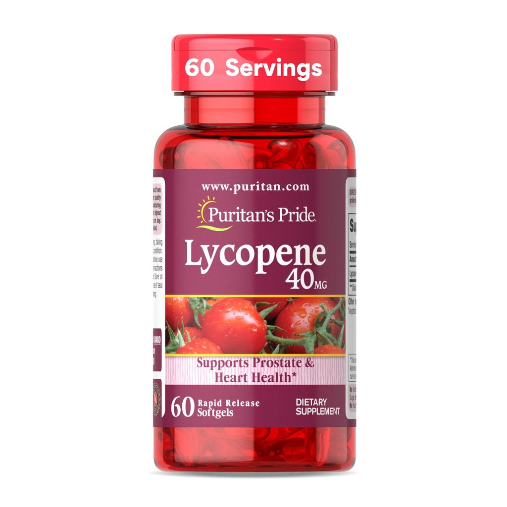 גאווה של Puritan's Pride Premium Lycopene 40 מ"ג, תוספת תזונתית עבור Prostate, Antioxidant, Heart Health, ו- Total Health Support, 2 חודשים אספקה, 60 Rapid Release Softgels