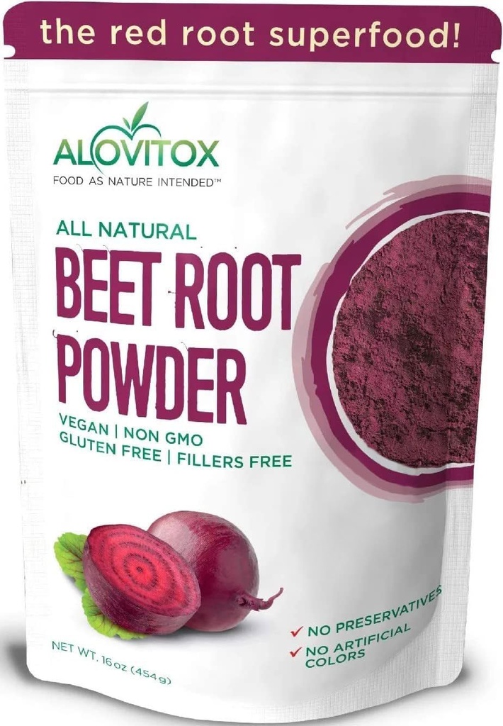 Alovitox Organic Beet Root אבקת | 100% Fresh Beet Root לחלץ | Nitric Oxide Superfood, High in Calcium, Iron, Potassium & Folate | תמיכה יעילה ב- Workouts | טבעוני, non-GMO, Gluten-Free | 16 ozten-Free | 16 ozten-Free | 16 ozten-Free | 16 ozten-Free | 16 oz