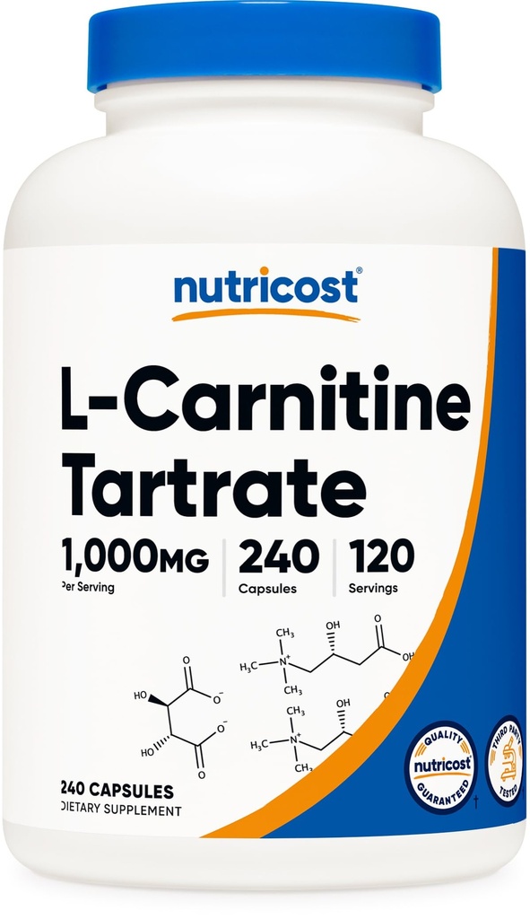 חומרים מזינים L-Carnitine Tartrate 1000 מ"ג, 240 קפסולות - 500 מ"ג פר קפסולה, 120 משרתים