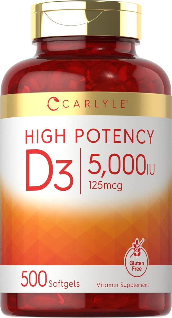 Carlyle ויטמין D3 5000 IU Softgels | 500 Count | Value Size | Non-GMO ו- Gluten Free Supplement