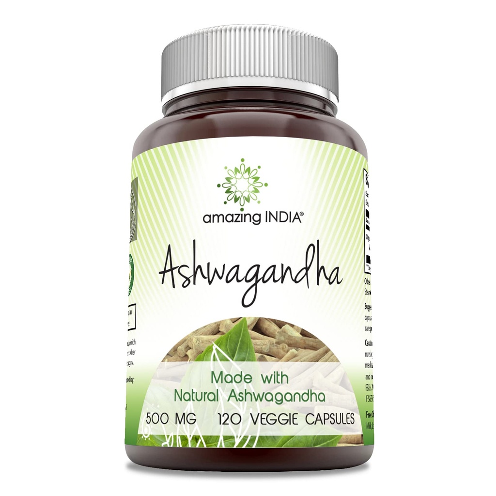 אינדיה מדהימה Ashwagandha תוסף | 500 Mg Per Serve | 120 Veggie קפסולות | Non-GMO | Gluten Free | Made in USA | אידיאלי עבור צמחונים