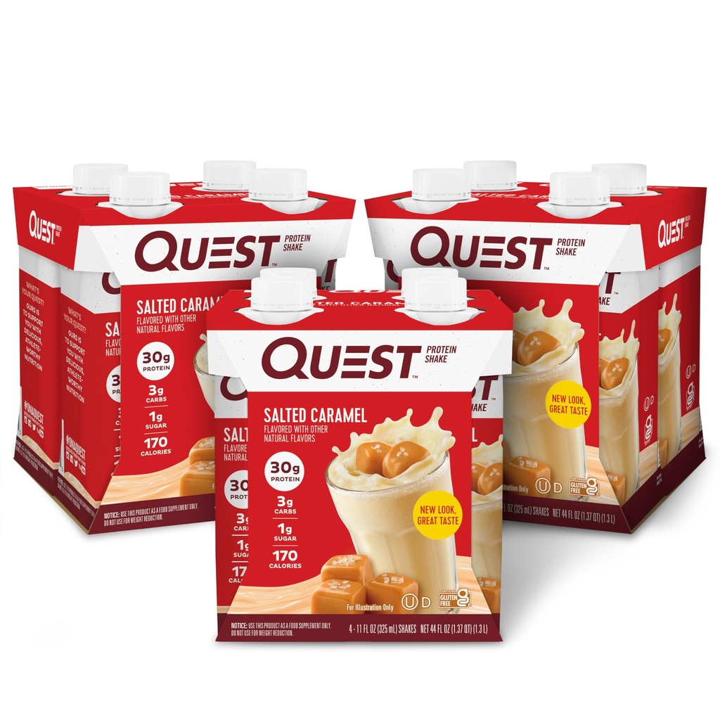 Quest Nutrition Ready to drink Salted Karamel Protein Shake, 30g חלבון, 3g Net Carbs, Gluten Free, Keto Friendly, 11 fl.oz 4 Count(Pack של 3)