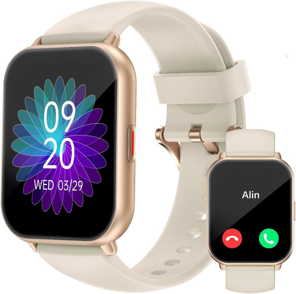 RUIMEN Smart Watches for Women Men (Answer / Make Calls, 2 Bands Included), 1.8 "Smartwatch for iOS / Android Phones, Fitness Tracker Heart Rate/Sleep Monitor Digital Watch Waterive Milky לבן לבן