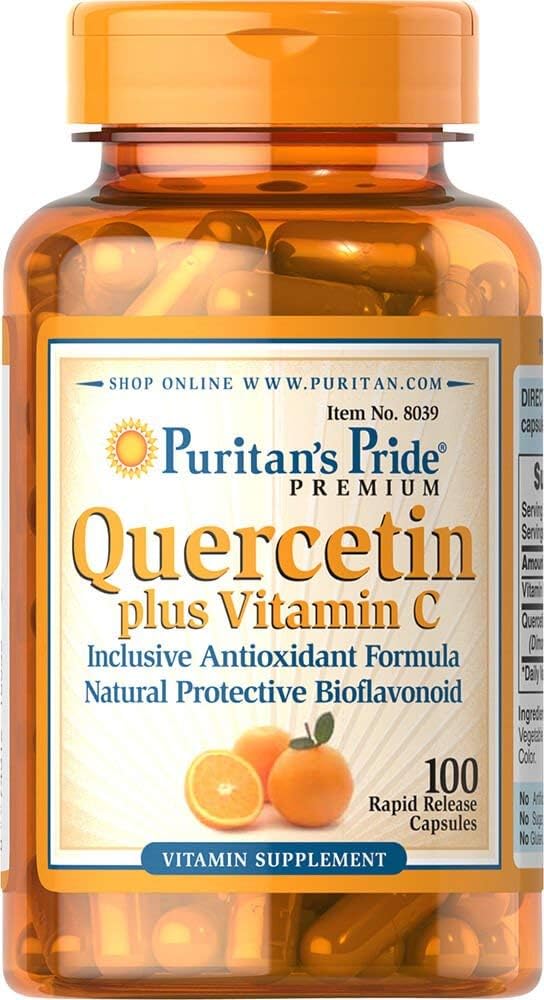 גאווה של Puritan's Pride Premium Quercetin Dihydrate Plus ויטמין C 1400 מ"ג, תוספת דיאטנית עבור מערכת חיסונית בריאה, לב ותמיכה כללית בריאות, 100 קפסולות שחרור מהיר