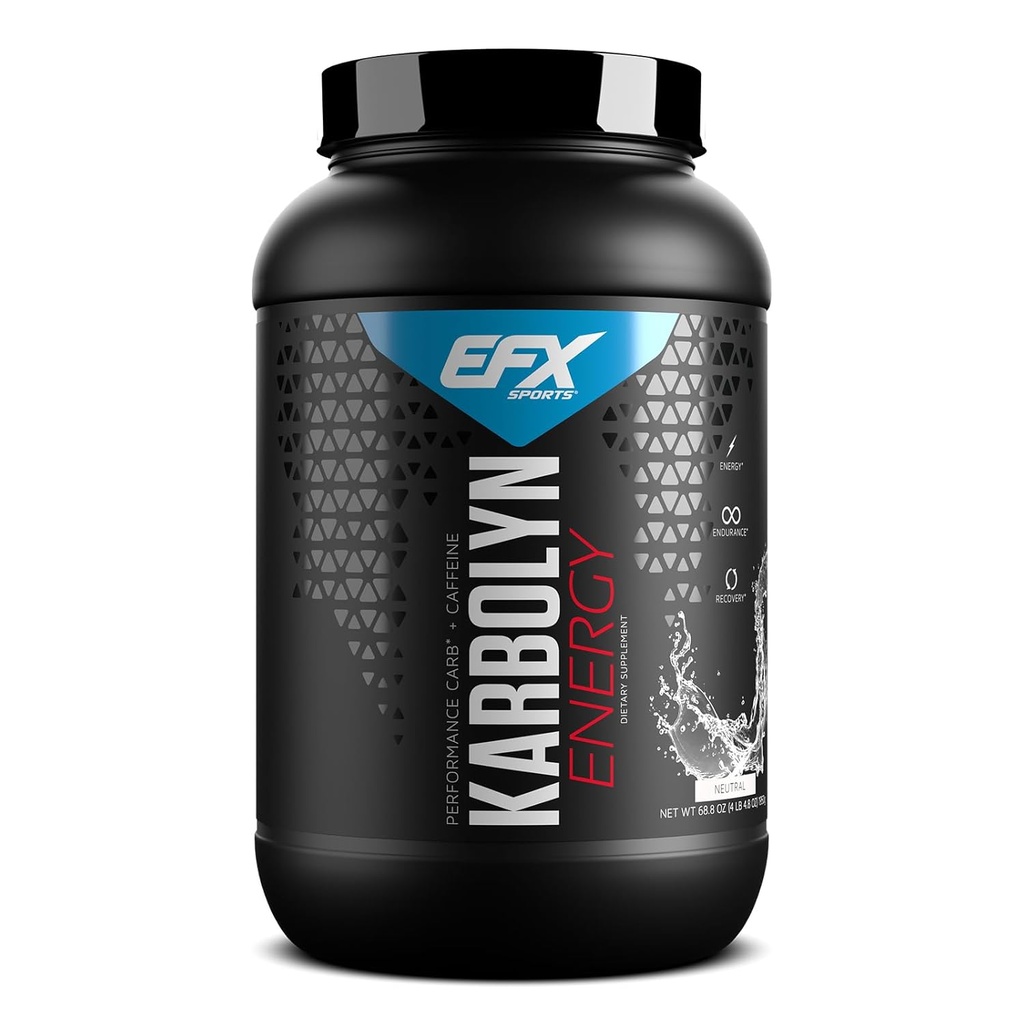 EFX Sports Karbolin Energy | Performance Carbohydrate אבקת + Caffeine | Carb Load & Energyze | 250 מ"ג קפאין | סוכר חינם | 38 משרתות (Neutral)