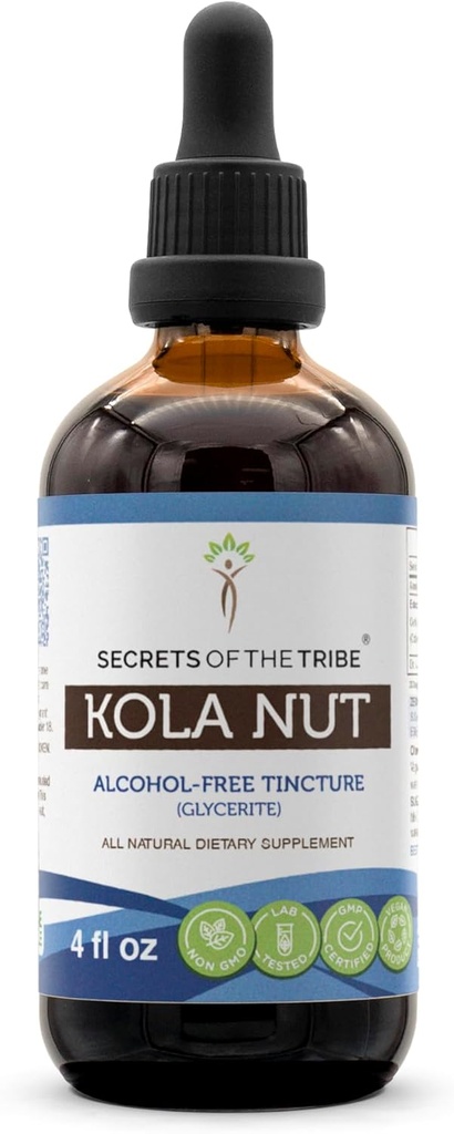 סודות של השבט Kola Nut Tincture אלכוהול חינם לחלץ, קולה אגוזי אגוזים (קולה Acuminate) Dried Nut (4 FL OZ)