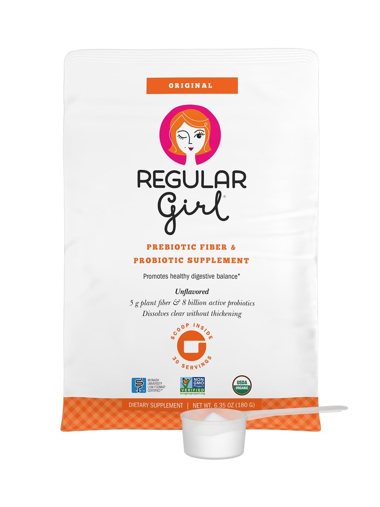 אבקת רגילה Girl Organic, Preביוטיקה סיבים פרוביוטיקה לנשים, נמוך FODMAP, 30 משרתות, Unflavored