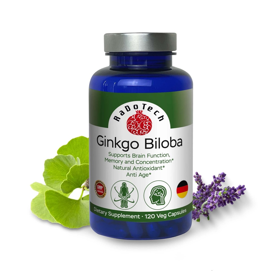 גינקו בילובה, Memory, Focus & Brain Support, Antioxidant-Rich, Plant-based, GMP, Herbal Nootropic Vegetarian כמוסות, 120 הרוזן (Pack of 1)