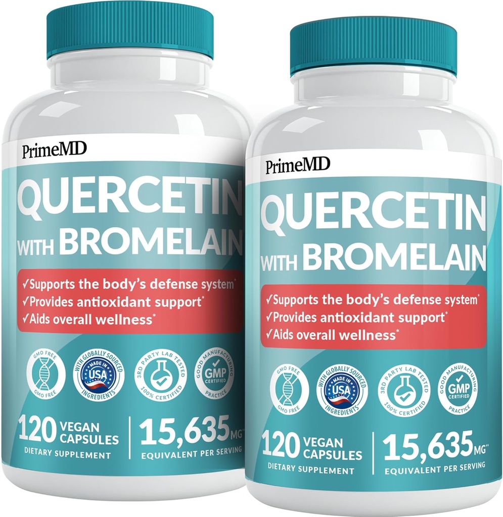28-in-1 Quercetin עם תוסף Bromelain - Quercetin 500 מ"ג קפסולות עבור תמיכה ב-Daily Immune Defense - Quercetin עם ויטמין C ו- Zinc for Adults Enrich עם ויטמין D (120 ct, Pack of 2)