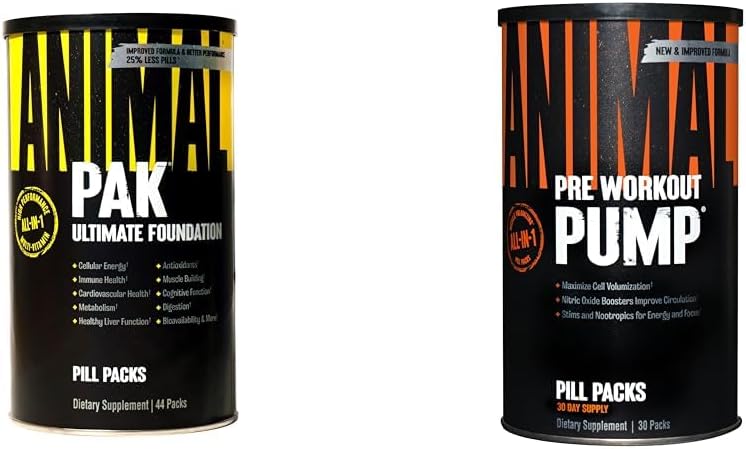 Animal Pak - Convenient All-in-One ויטמין & תוסף Pack - Zinc & Pump - Preworkout - Vein Popping Pumps - Easy to Remove Stimulant Pill for Anytime Workouts - 30 Count