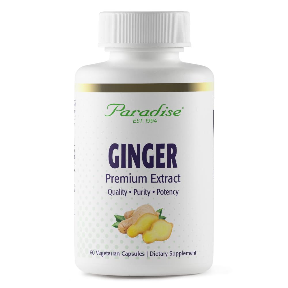 Paradise Herbs Premium ג'ינג'ר לחלץ לבריאות העיכול, Super Potent, Ultra Pure, טבעוני, non-GMO, Gluten Free, 60 קפסולות צמחוניות