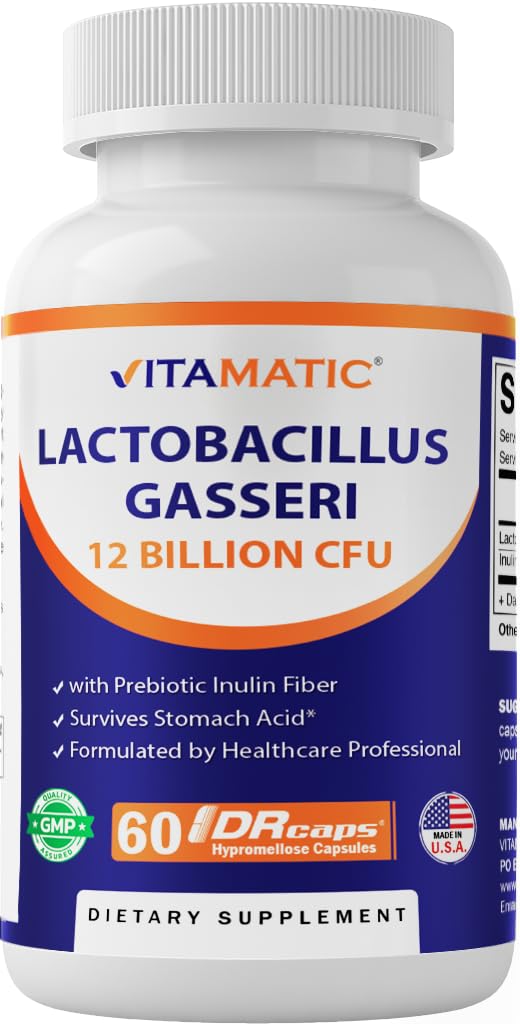 Vitamatic Lactobacillus Gasseri - 12 מיליארד עבור קפסולת DR - 60 הרוזן - תמיכה עיכול - Made עם Prebiotic Inulin סיבים