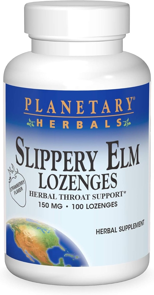 צמחים פלנטריים Slippery Elm Strawberry Lozenges, Herbal גרון תמיכה, 100 Lozenge
