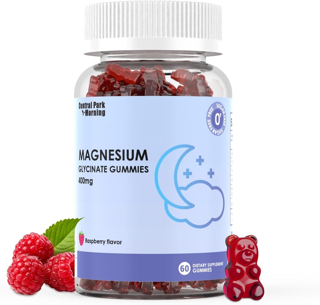 Magnesium Glycinate Gummies 400 מ"ג, תוספת סוכר חינם Magnesium Glycinate תוסף, חובה, תמיכה העצם - 60 חניכיים אורגניות