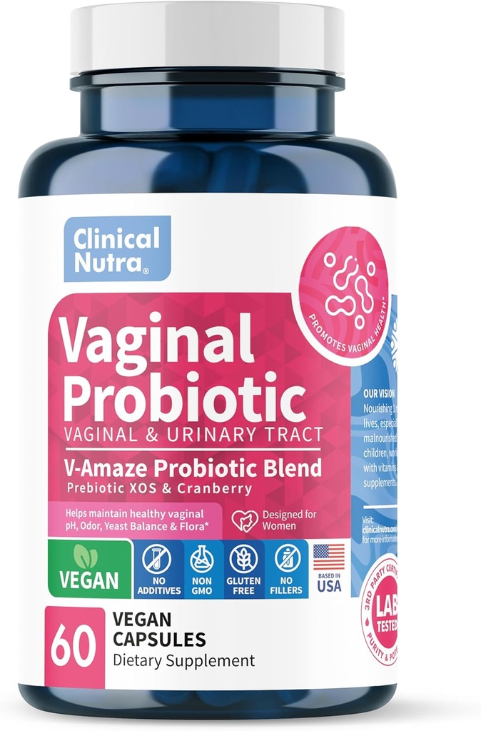 Nutra Vaginal Probiotics for Women pH Balance, Vaginal Odor Control with Prebiotics & Lactobacillus Band - Womens Health Supplement - Womens Health Supplement תמיכה 60 קפסולות