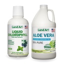 Land Art Pure Aloe Vera Drinkable Gel Unflavored 64 floz + נוזל Chlorophyll Mint Flavored 16 oz