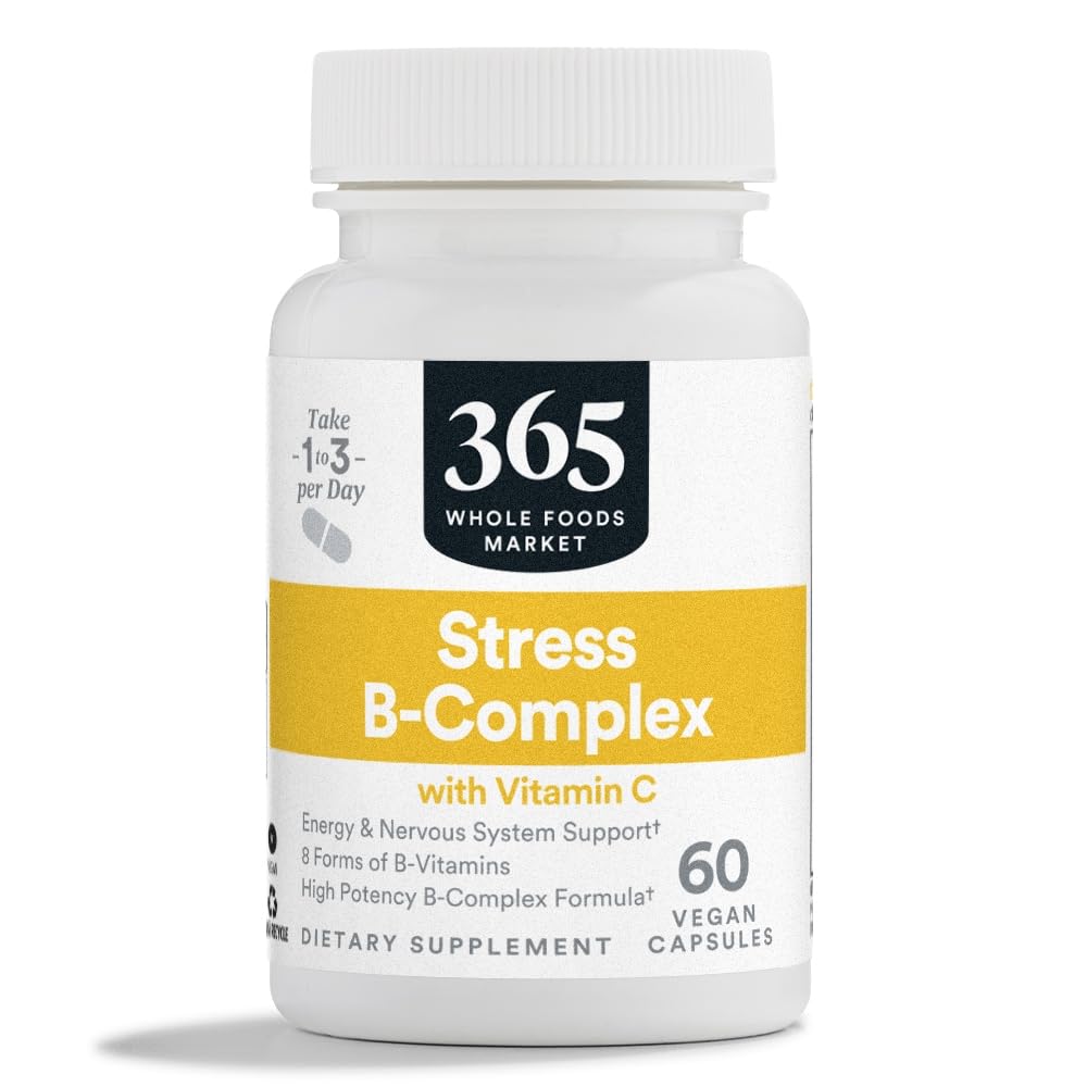 365 על ידי Whole Foods Market, Stress B-Complex עם ויטמין C, Energy & Nervous System Support, טבעוני, 60 קפסולות