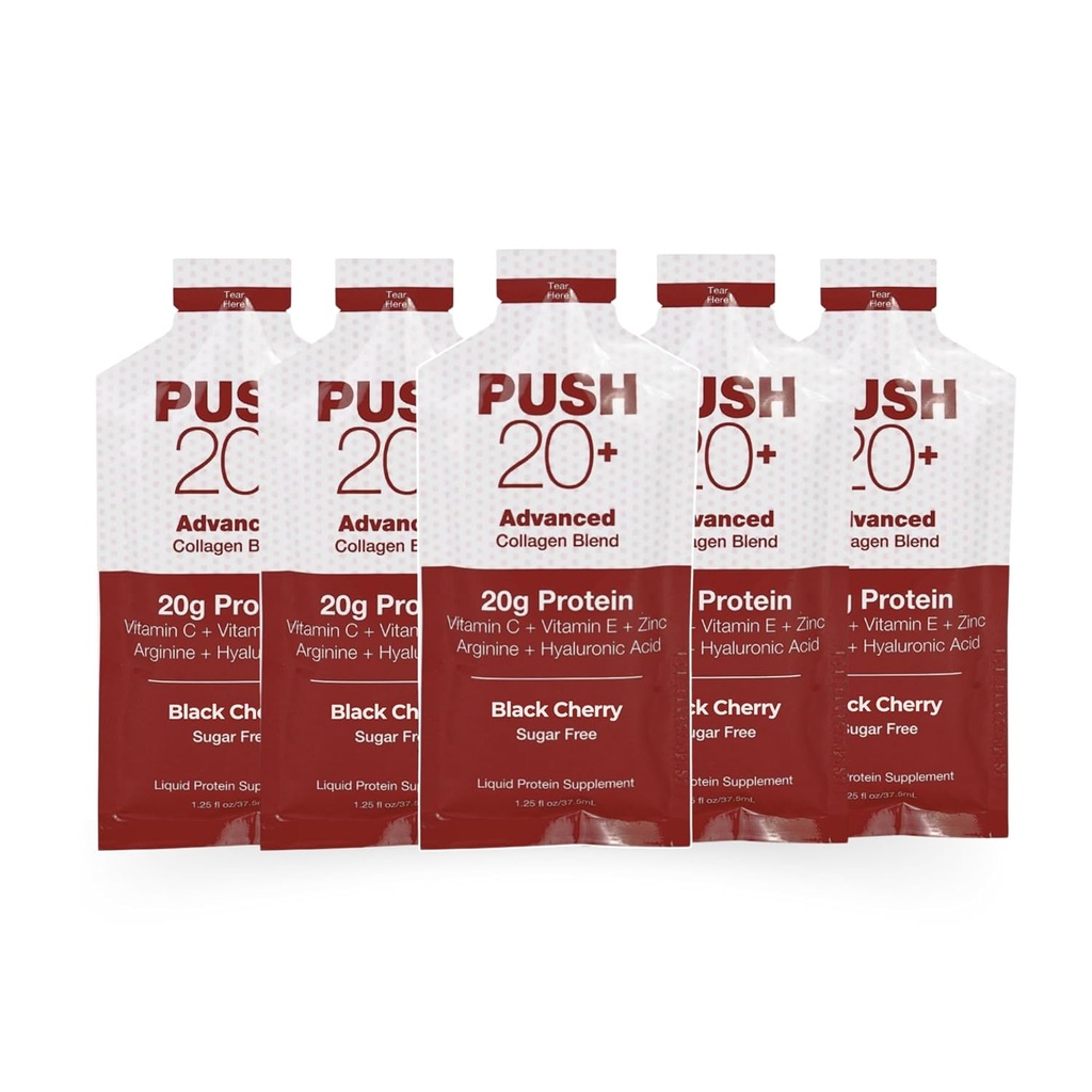 PUSH20+ Advanced Collagen תערובת - חלבון נוזלי 20g לכל 1.25 fl. oz - Black Cherry Flavor - ויטמין C, Collagen Peptides, Hyaluronic Acid, ויטמין E & Best נוזל קולאזן על ידי להיות וולס