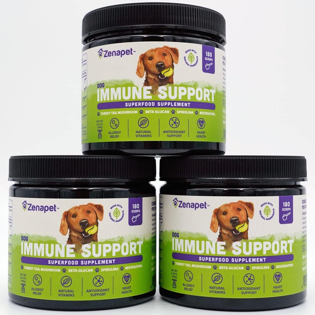ZENAPET כלב Immune תומך אבקת Premium Topper, טורקיה Tail, Spirulina & Beta-Glucan, תומך מערכת החיסון בריאה ו העיכול, Human-Grade, המיוצר בארה"ב