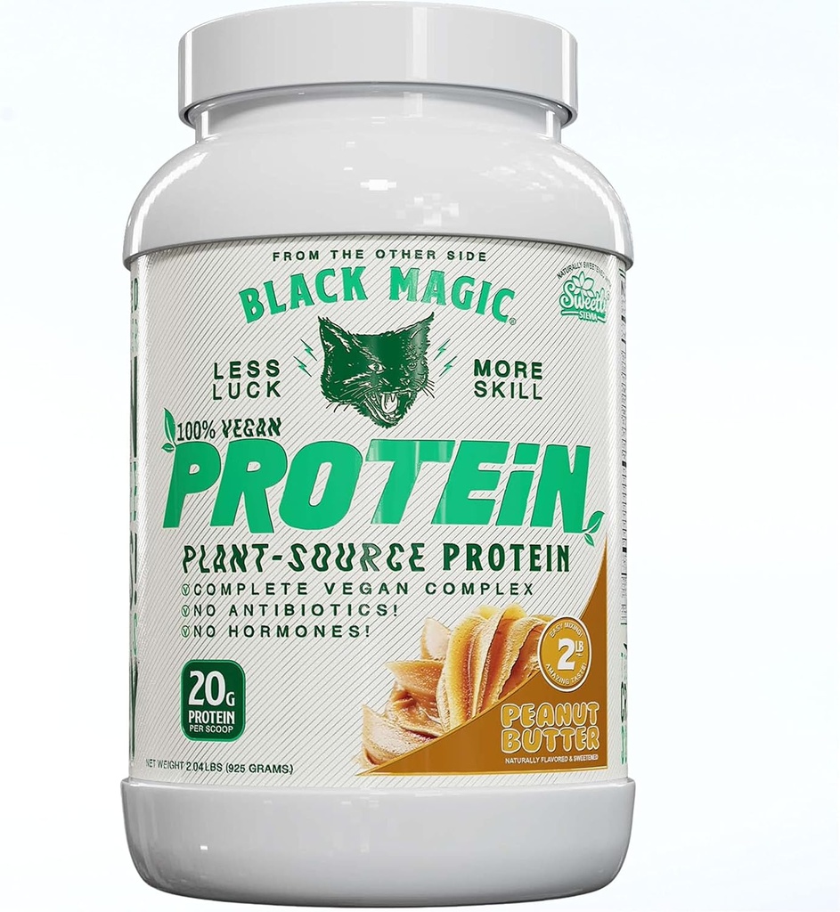 Black Magic Plant-Source 100% חלבון טבעוני - Keto, Low Sugar, Milk Free Protein - Pre/Post Workout - Peanut Butter - 20g חלבונים - 2 LB