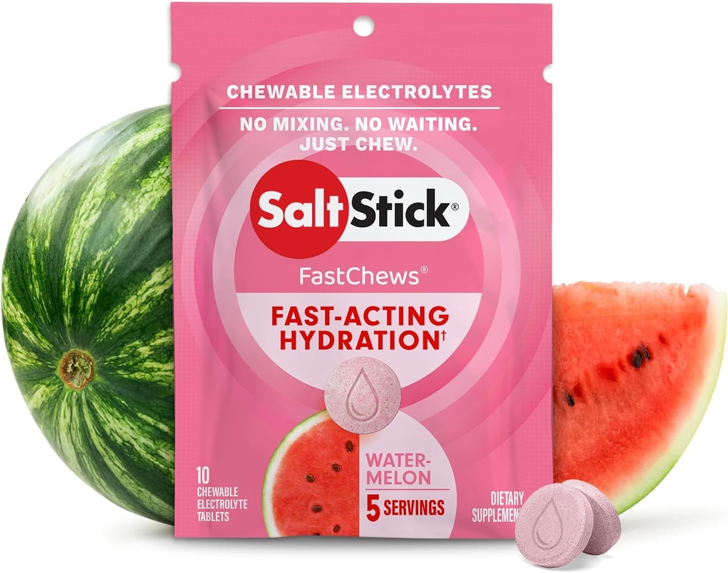 SaltStick Fastchew Electrolyte טבליות עבור Rehydration, Packet של 10 טבליות, Watermelon, 10 Count