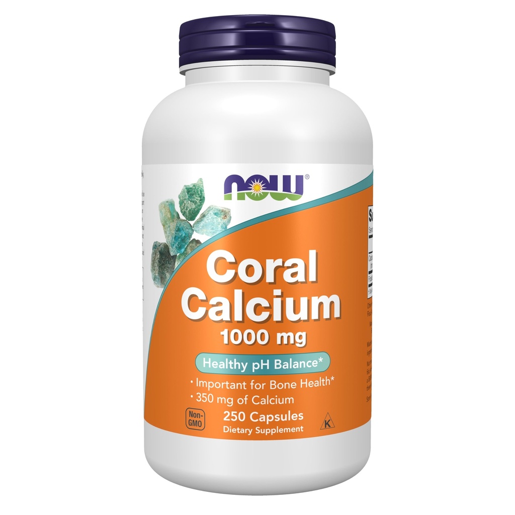עכשיו מזונות תוספי מזון, אלמוג Calcium 1000 מ"ג, בריאות העצם *, pH בריא *, 250 קפסולות Veg