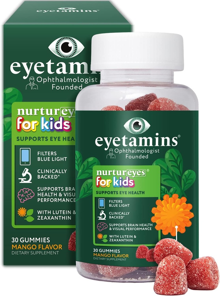 עיניים Nurtureyes Eye Health Gummy לילדים - 30 Easy-to-Chew, מנגו חניכיים - Ophthalmologist - יצר ילדים ויטמין עיניים - טבעי, טבעוני, ו- non-GMO פורמולה