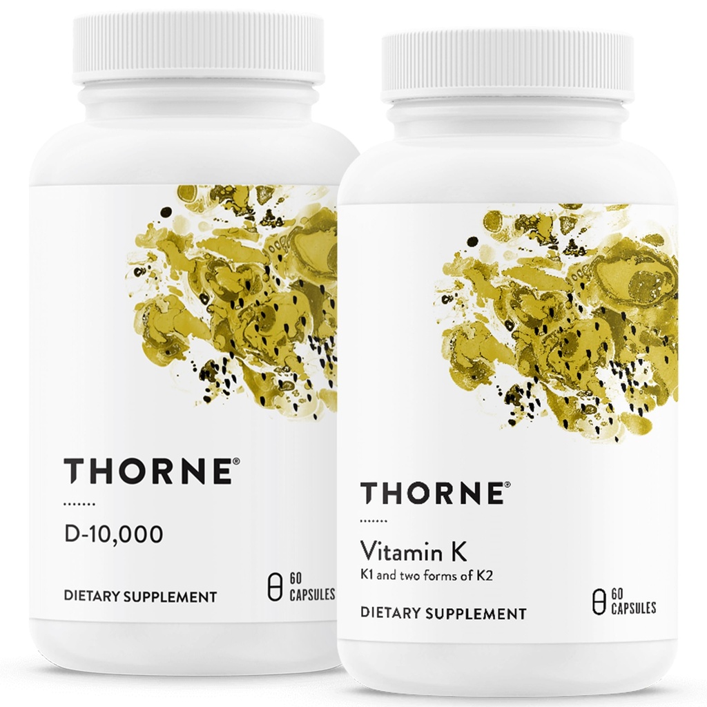 THORNE - Bone Health Bundle - ויטמין D3 & ויטמין K - תומך עצמות בריאות, שרירי שיניים, Cardiovascular ו- Immune function - 30 עד 60 משרתים