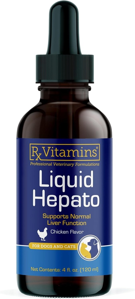 Rx ויטמינים נוזלי hepato - נוזל תמיכה תוספי מזון עם תמצית חלב - תוספת הכלב hepatic בשפע עם ויטמין B Complex - עוף פלאמור (4oz)