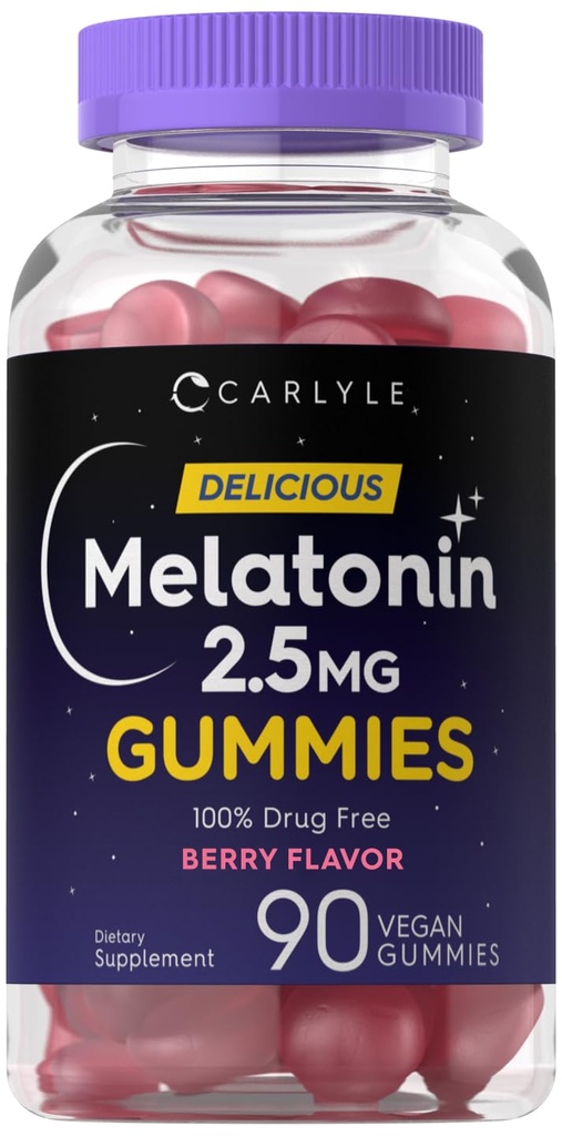 Carlyle Melatonin 2.5 mg Gummies | 90 Count | Berry Flavor Gummy Supplement | Vegan, Non-GMO, Gluten Free