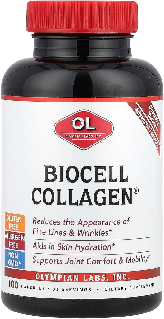 אולימפיה מעבדות Biocell Collagen II 1500 מ"ג תוספי קפסולות non-GMO, Gluten-Free, Allergan-Free - תומך ב- Skin & Joint Health ו- Cartilage Producing Cells - 100 קפסולות (33 יום אספקה)