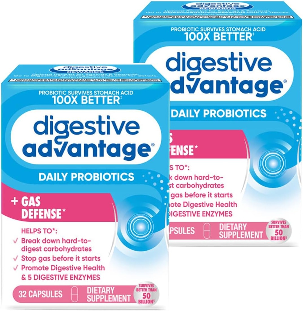 יתרון מהיר בביצוע Enzymes + Daily Probiotic Prevent Gas & Break Down Food Particles 32 Count כמוסות (2 Pack)