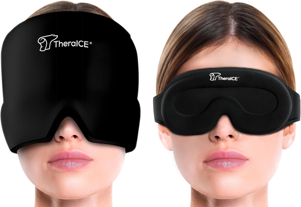 TheraICE Migraine Head Relief Cap, Hot & Cold Therapy Hat, Migraine Relief Cap, Cool Gel Head Wrap, Headache Cap Ice Pack Mask + TheraICE Cooling Sleep Mask
