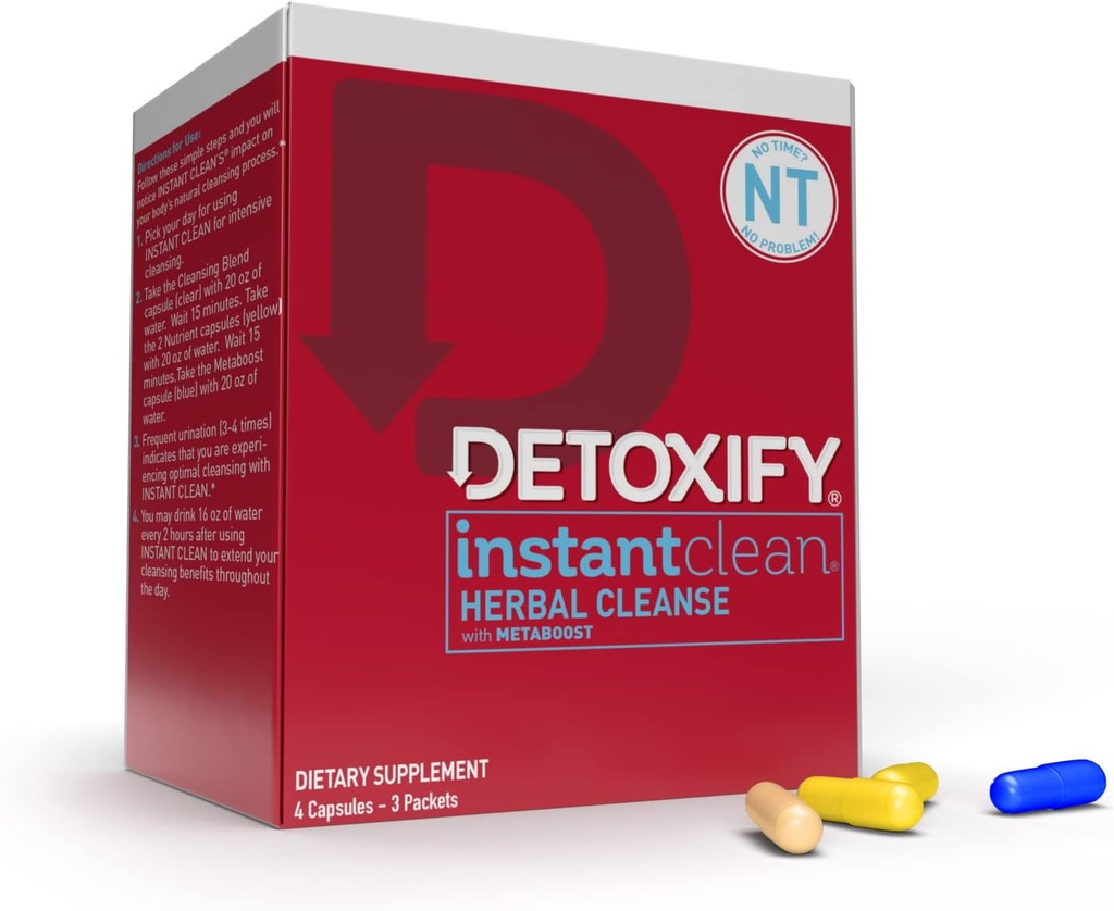 Detoxify - מיידי - 4 קפסולות - מקצועיות פורמולה צמחי Detox כמוסות - משופרת עם Metaboost, חלב תמצית חלב, Uva Ursi & גינזנג לחלץ - Plus Sticker Sticker