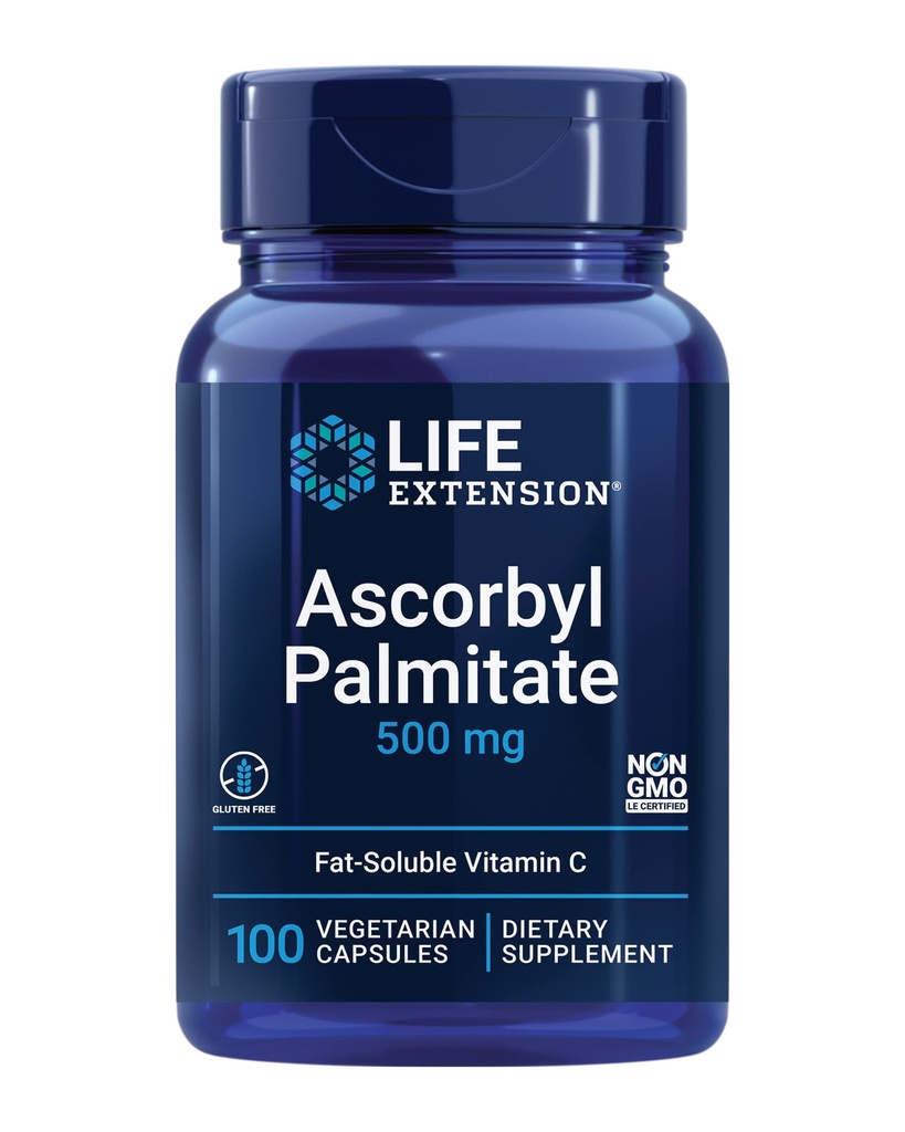תוחלת החיים Ascorbyl Palmitate 500 מ"ג - תוספי ויטמין C עבור תמיכה החיסון וארוייבות - מים-Soluble Gluten-Free, non-GMO, Vegetarian - 100 קפסולות