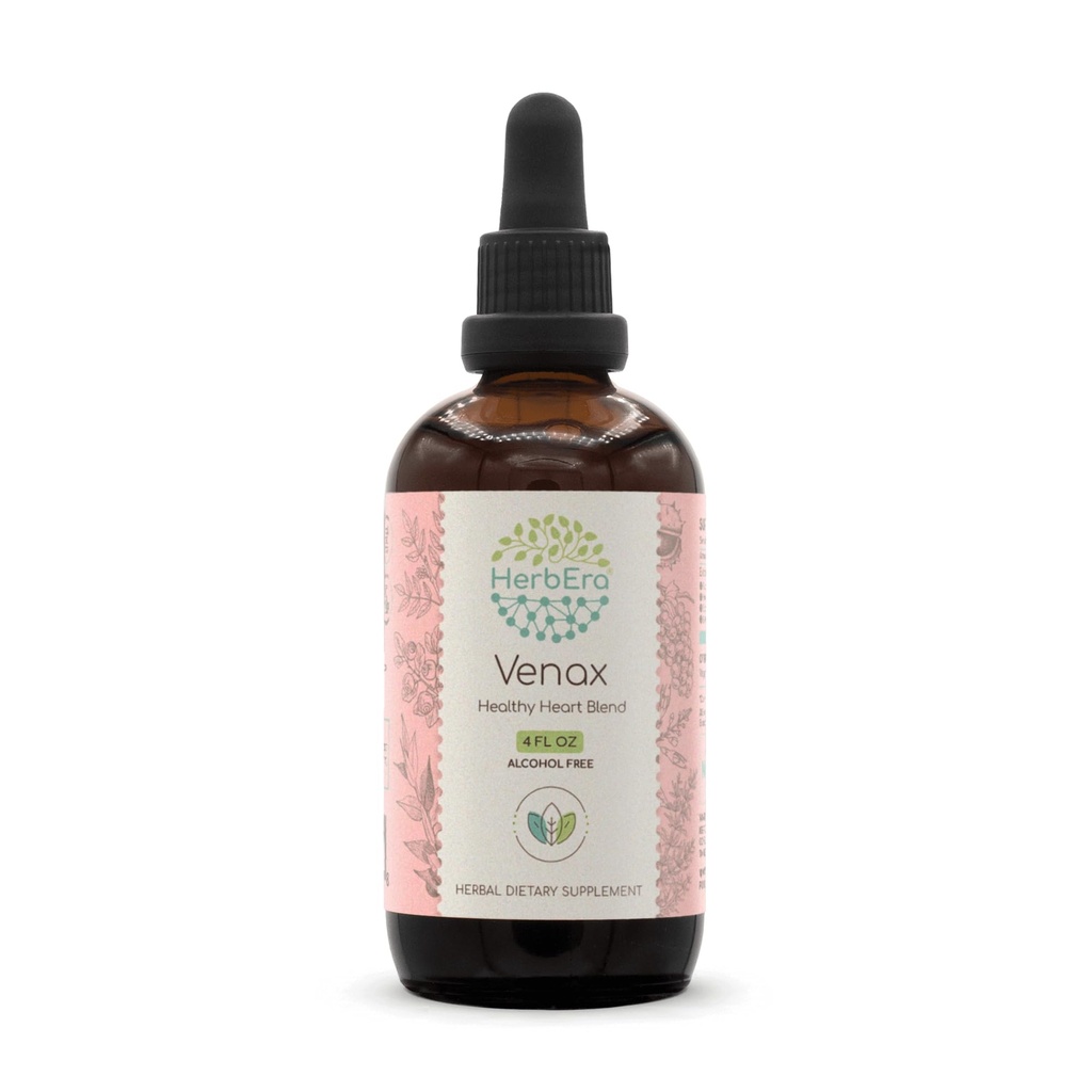 HerbEra Venax B120 ללא אלכוהול פלט Tincture, excentrated Liquid Drops: Butcher's Broom Root, Horse Chestnut Nut, Rosemary Leaf, Prickly Ash Bark, Bilberry Leaf, Grape Seed Stone. 4 Oz