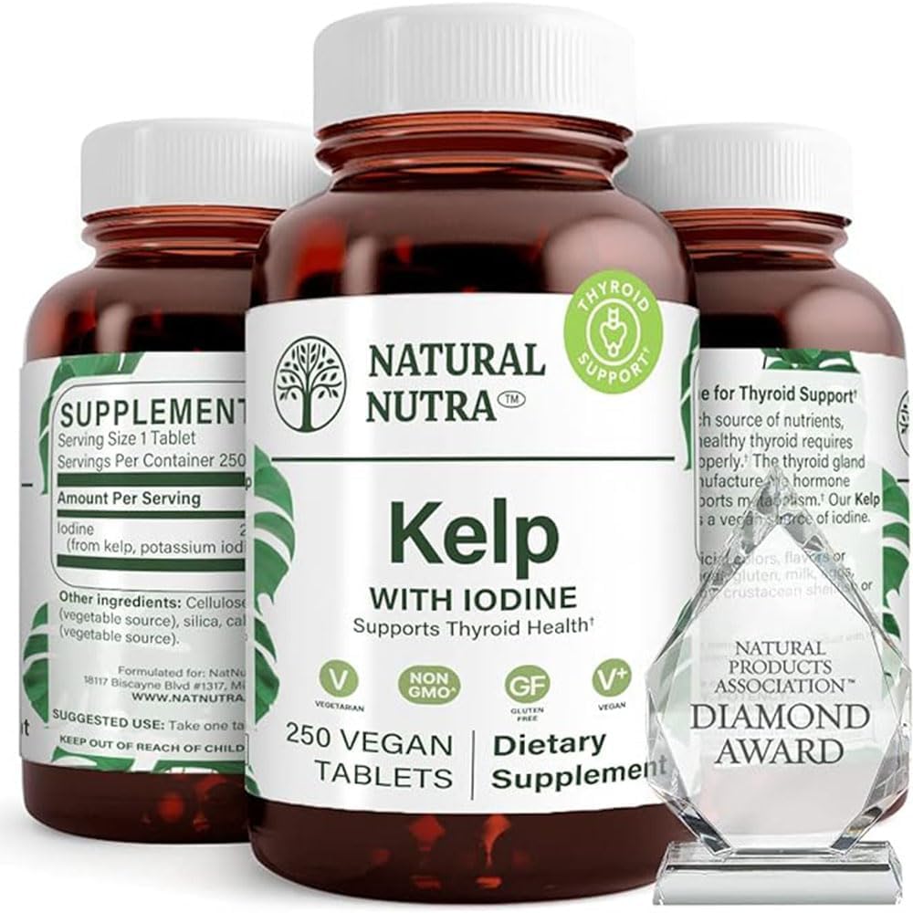טבעי Nutra Kelp Iodine Thyroid תמיכה תוסף, חיזוק מערכת החיסון, ו Regulates Metabolism, ים טבעוני Kelp, Non GMO, Atlantic Sourced Seaweed Extract, 225 mcg, 250 טבליות (Pack of 2)