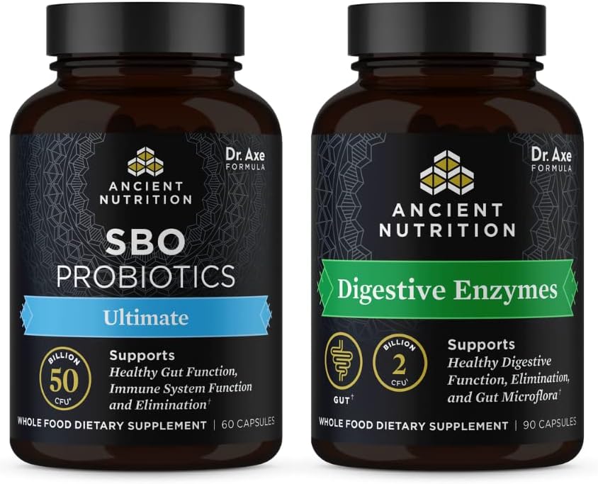 תזונה עתיקה SBO Probiotics קפסולות, Ultimate, 60 Count + Digestive Enzymes קפסולות, 90 Count