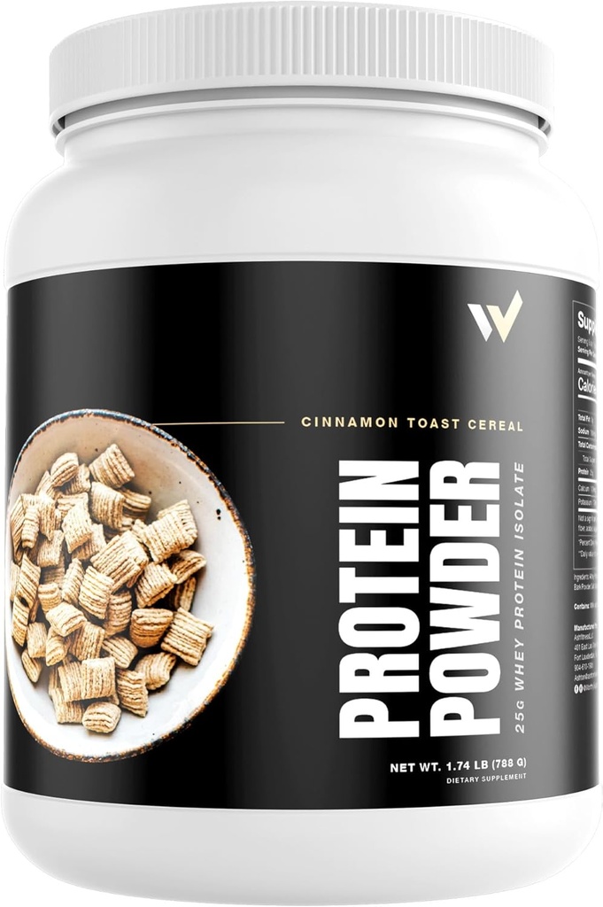 Whey חלבון Isolate אבקה על ידי Ashton Hall - Premium Cinnamon Toast Cereal Flavor - Low-Carb, High-Protein Shake for growth & Recovery, ארוז עם 25 גרם של חלבון Whey עבור Scoop