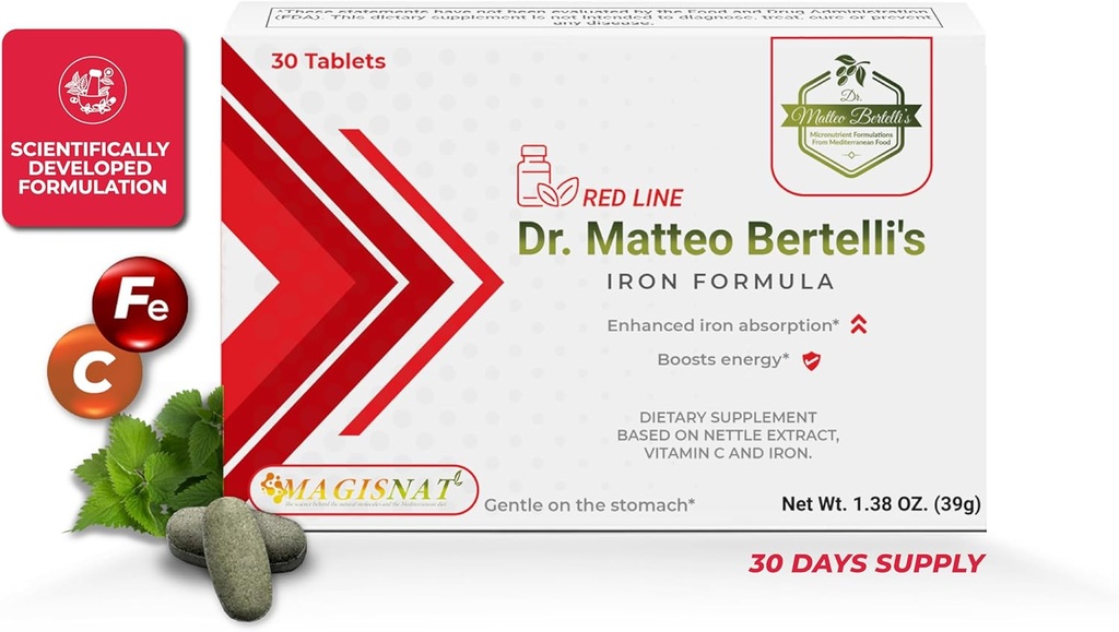 Dr. Matteo Bertelli's Iron Formula (30 טבליות) - Nettle Extract, ויטמין C, Iron