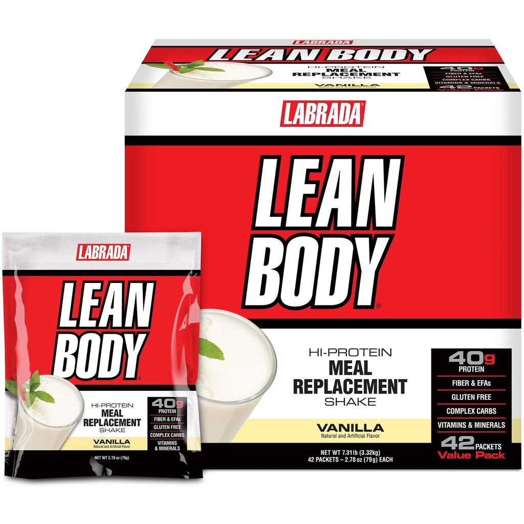 Labrada Lean Body MRP All-In-One Vanilla Meal החלפת Shake, 40g חלבון, Whey בלנדר, 8g Fats EFA's & סיבים, 22 ויטמינים ומינרלים, ללא צבע מלאכותי, גלוט חינם, (42 Packets)