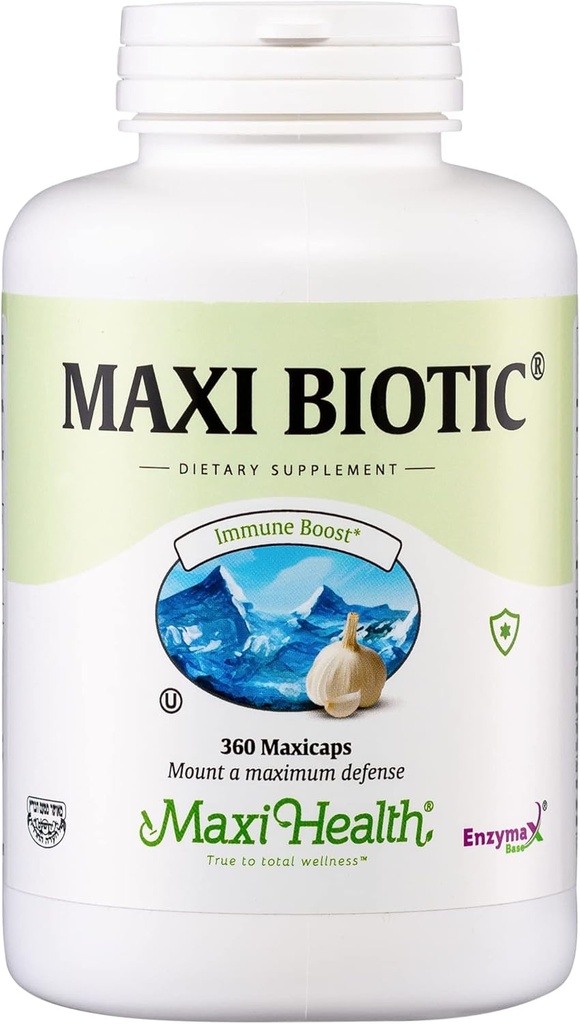 Maxi Health - Maxi Biotic Age Garlic Extracterias (360 Count) | תוספי Kyolic Garlic עם Spirulina, Echinacea, Oregano ו- Enzymax - Natural Antioxidant - תמיכה בריאות בריאותית