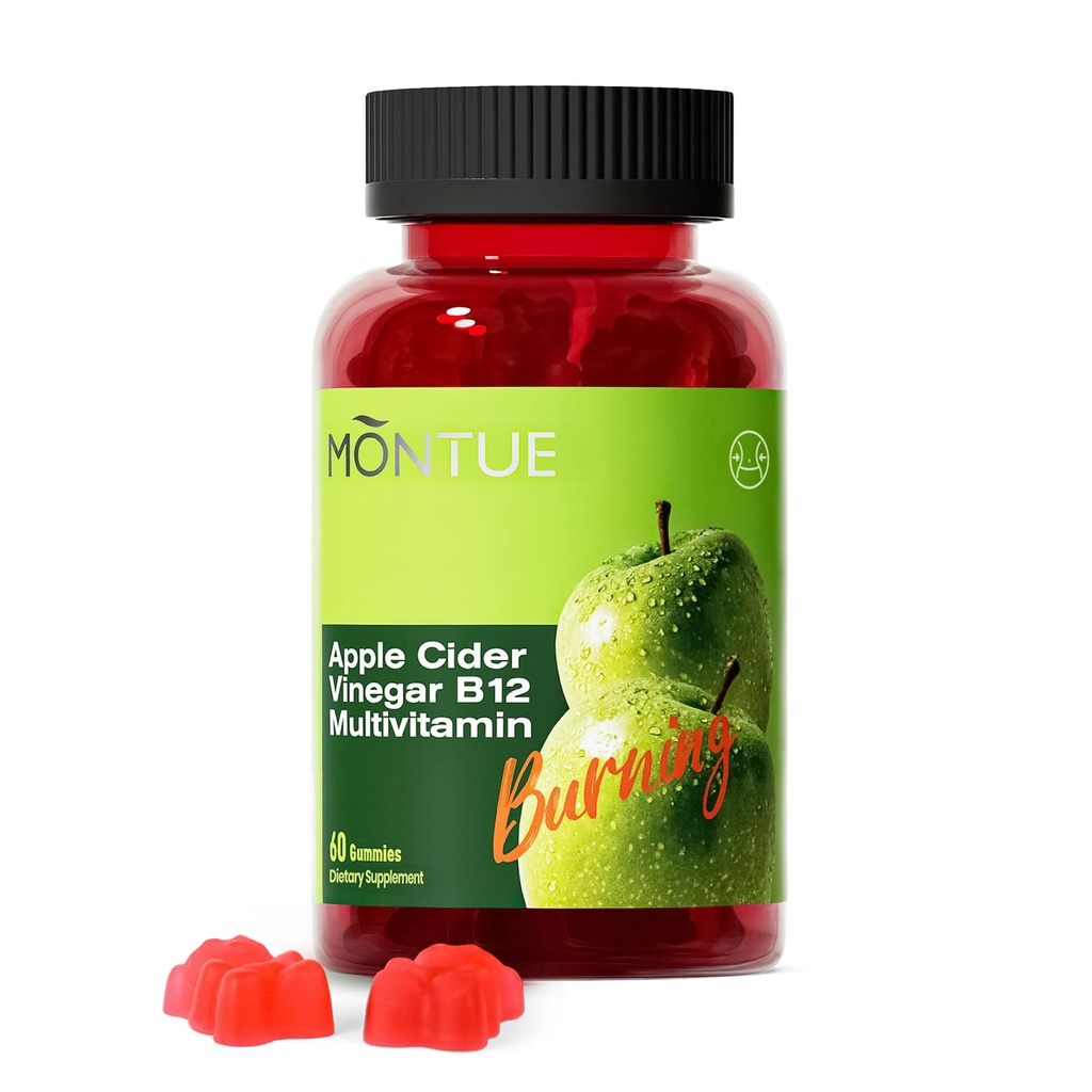 Apple Cider Vinegar Gummies B12 Multivitamin,ACV חניכיים תוספי ויטמינים, תוספת צמחונית עבור נשים וגברים, non GMO, Support רמות אנרגיה נורמליות ו- Gut בריאות 60 חניכיים