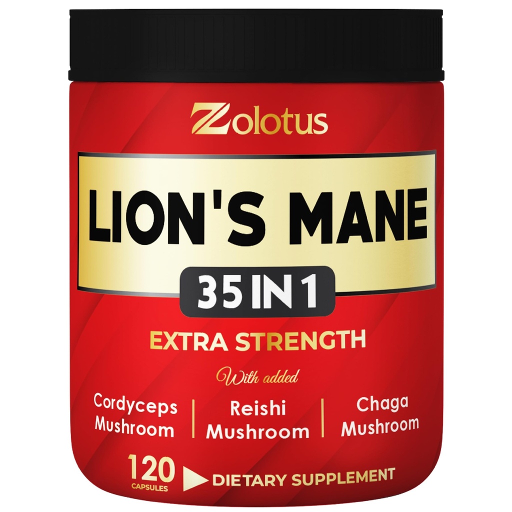Zolotus 35 ב 1 Lions Mane Mushroom קפסולות Cordeyceps, Reishi, Elderberry, Ashwagandha, Panax גינזנג - 120 הרוזן