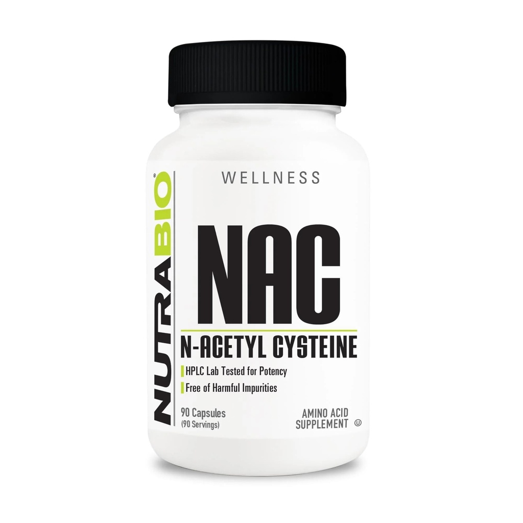NutraBio N-Acetyl Cysteine תוסף (NAC) - 90 קפסולות, 600 מ"ג כל אחד - Powerful Anti-Oxidant - תמיכה כספית - Boost Glutathione