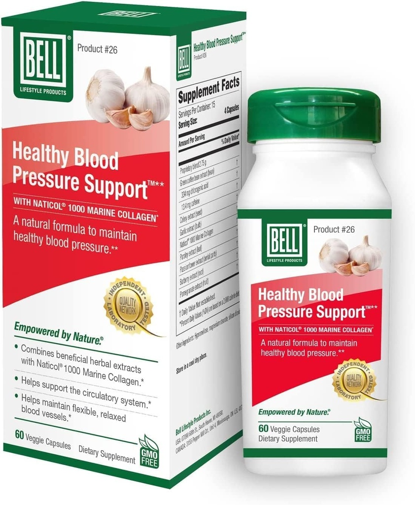 Bell Healthy Blood Stress SupportTM - תערובת טבעית של ייצור קפה ירוק, Garlic & Celery Seed Extracted תוספי מזון - 60 קפסולות, טבעוני, non-GMO