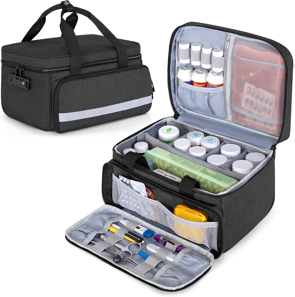CURMIO Pill Bottle Organer Storage, Drug Lock Box for Pill Organer and Medical Supplies, Black (עיצוב מטופל)