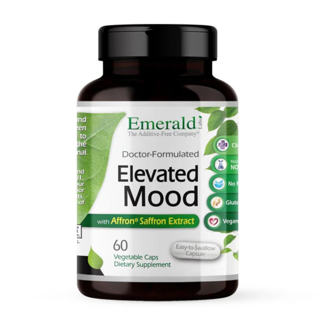 Emerald Labs Elevated Mood - Stress Management תוסף עם חיישנים אשווגנדה לחלץ & Affron Saffron - 60 קפסולות ירקות (30 ימים אספקה)
